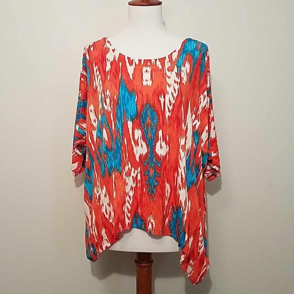 NWOT Michael Kors orange/teal ikat top